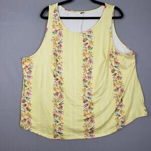 Butter Yellow Sleeveless Summer Top Vintage Floral Panel Cottagecore Size 3X